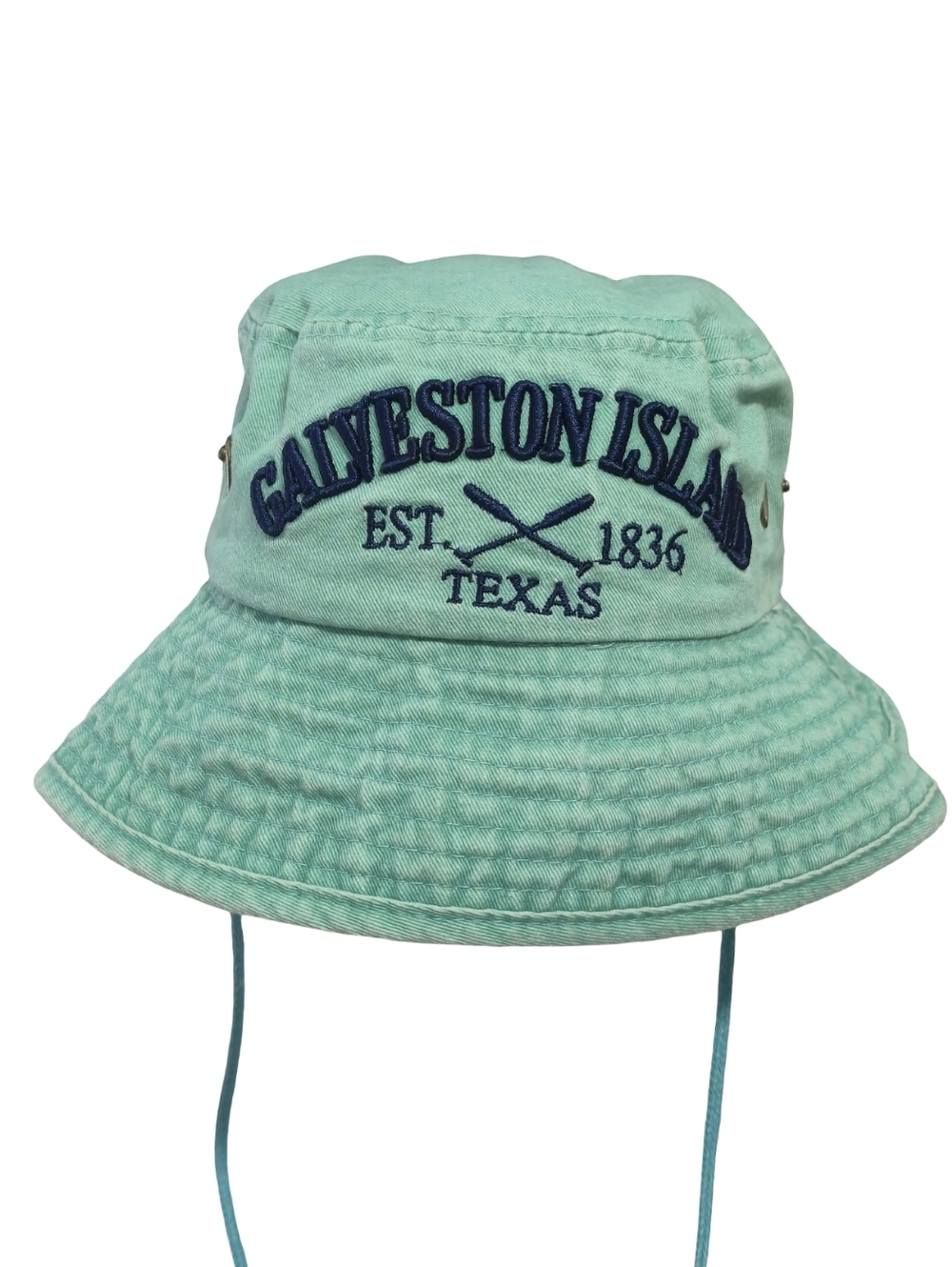 Lucky Bucket Hat 100% Cotton Mint Greent Embroidery Beach Ditressed